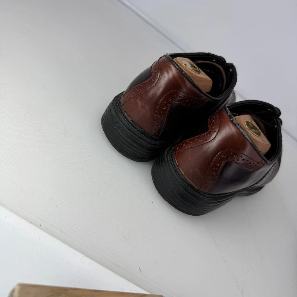 Vintage Nunn Bush Saddle Shoes Men 9.5M Burgundy Brown Leather Brogue Oxford